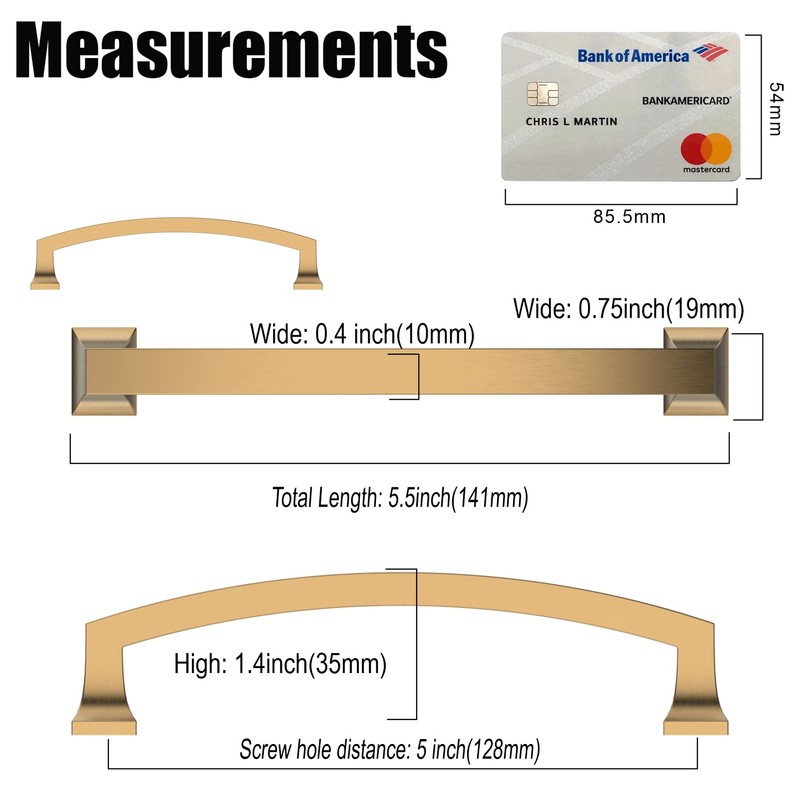 Coinkoly 10 Pack Champagne Bronze Cabinet Pulls 5 Inch(128mm) Hole