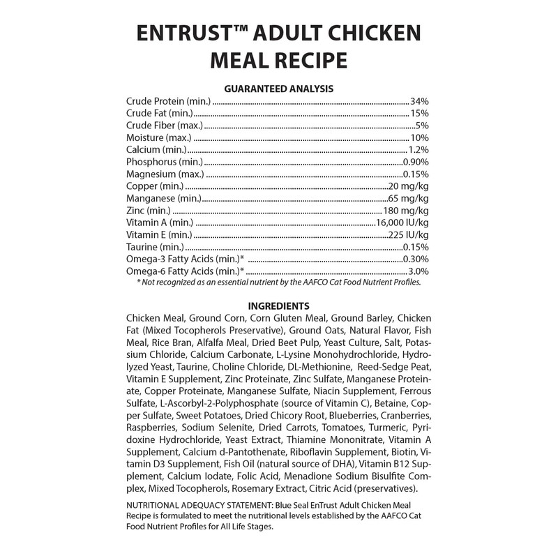 Blue Seal ENTRUST Adult Cat Food | Real Chicken |