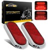 Partsam 2PCS 6" Oval Chrome Trailer Truck Red 10 LED
