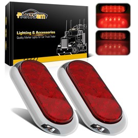 Partsam 2PCS 6" Oval Chrome Trailer Truck Red 10 LED Surface Mount Stop Turn Tail Lights