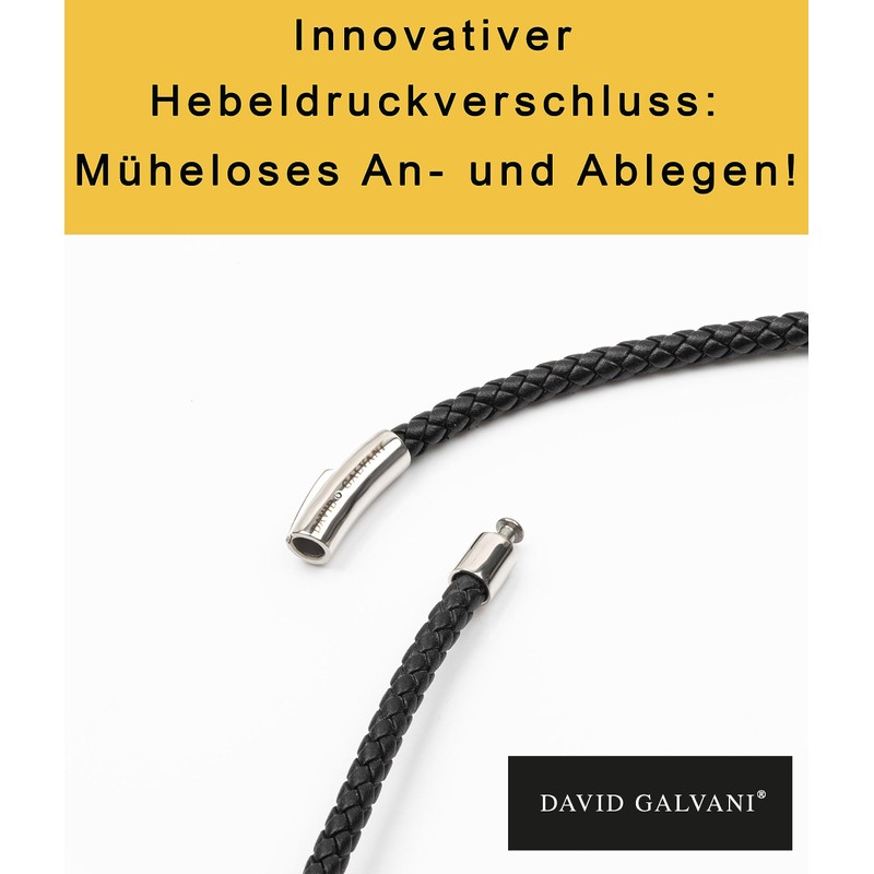 David Galvani Leather Necklace for Men with Pendant - Includes
