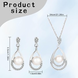 Necklace and Earring Sets for Women Pearl Necklace and Earrings Set Gold Jewellery Set Teardrop Zirconia Rhinestone Drop Earrings Necklace Pearl jewellery Sets for Women Brides (silver)