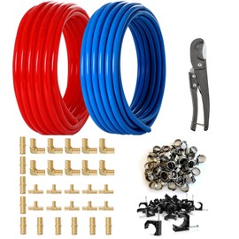 1/2 Inch Pex Tubing Plumbing Pipe,GUOFIS 200ft Pex Pipe(Blue & Red Each 100ft) with Fittings Kit