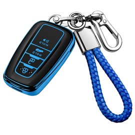 Tukellen - Funda protectora para llave de Toyota con llavero especial de TPU suave compatible con 2018-2020 Toyota RAV4 Camry Avalon C-HR Prius Corolla (solo para Keyless Go), Llavero con 4 botones, color azul