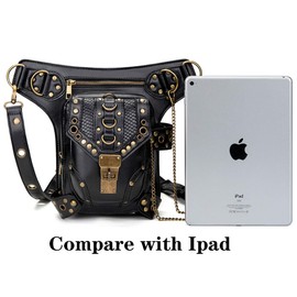 RainboSee Gothic Waist Bag Punk Tactical Drop Leg Bag Outdoor Bike Motorcycle Cycling Hiking Fanny Pack Hip/Thigh Pouch Shoulder Bag Black, Gold Rivet, 6.4"L × 1.9"W × 7.8"H