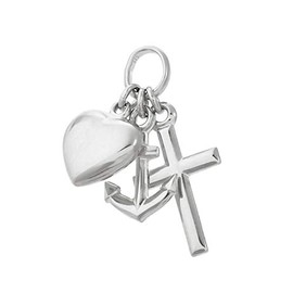 NKlaus 14 mm Faith Love Hope 925 Sterling Silver or 333.585 Yellow Gold and 333 White Gold Pendant, Sterling Silver