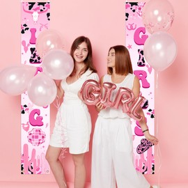 Avezano Let's Go Girls Party Banner Hot Pink Western Cowgirl Porch Signs Disco Cowgirl Hanging Door Banner for Indoor Outdoor Bachelorette Party Decoration Supplies