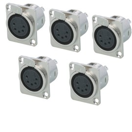 priaolker 5 Pin XLR Female Socket Metal Panel Mount Chassis Microphone Audio Jack D-Type Connector Adapter, Pack of 5