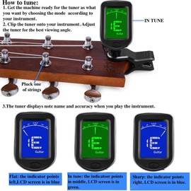 Everjoys Guitar Tuner, Clip-on Tuner, Ukulele Bass and Violin Compatible with Tuners and Picks