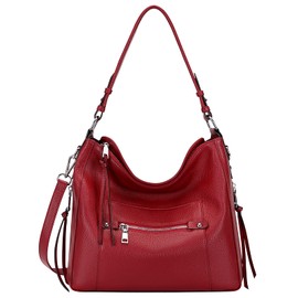 Over Earth Hobo Purses and Handbags for Women Genuine Leather Shoulder Bag Crossbody Purse(O171E Wine Red)