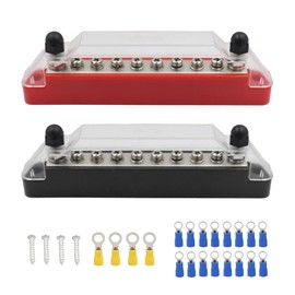 Bus Bar Power Terminal Block, Max 48V 150A Battery Bus Bar with Cover and Ring Terminals, M6 Terminal Studs, M4 Terminal Screws, Fit for Car Boat RV Solar System