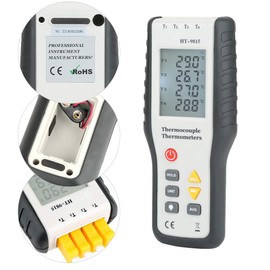 Digital Thermometer,°F, °C, K Temperature Meter,4-Channel K-Type Digital Thermocouple Sensor Thermometer,Digital LCD display with backlight,for air and surface temperatures
