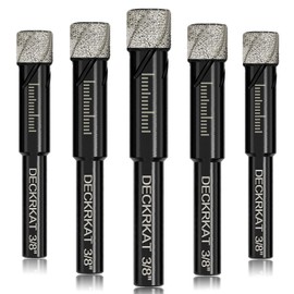 5 Packs Dry Diamond Drill Bits Set 3/8" 10mm Vacuum Brazed Diamond Hole Saws for Granite Tile Ceramic Marble Stone Glass and More Hard Materials (not for Wood), Round Shank with Storage Case
