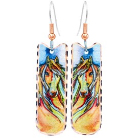 Rectangular Shaped Horse Earrings, Colorful Painted Art Jewelry Earrings, Horse Jewelry, Horse Gifts, Horse Lovers' Gifts