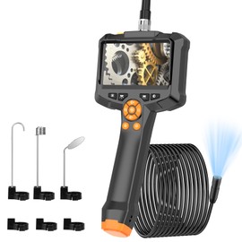 GlobalCrown Endoscope Camera with Light, 4.3 Inch IPS Screen, Tube Camera, IP67 Waterproof Endoscope Inspection Camera with 8 Adjustable LEDs and 5 m Semi-Rigid Cable