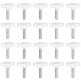 QUARKZMAN Pack of 20 Thumb Screws with T Wing Knobs, M6 x 20 mm, Plastic T-Head Threaded Bolts, Clamping Screw, Wing Screw, Grab Handles, 27 mm Clamping Button, Thumb Screws for Machine, White