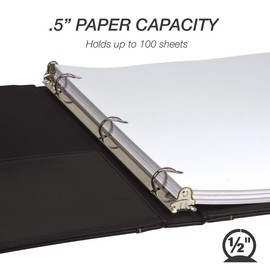 Samsill 0.5 Inch 3 Ring Binder, Leather, Black with Contrast Stitching, 8.5X 11 Inch, 3 Rings, Notebook Binder, Portfolio Organizer, Planner, Journal