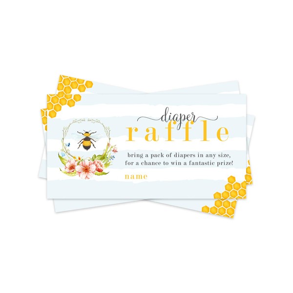 Mama Bee Diaper Raffle Ticket (50 Cards) Baby Shower Games – Invitation Inserts – Drawings for Sprinkle Activity – Girls or Boys - Gender Reveal