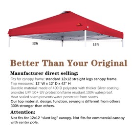 SCOCANOPY Replacement Top with Air Vent for 12x12 Canopy Frame, Canopy Cover ONLY, (Red)