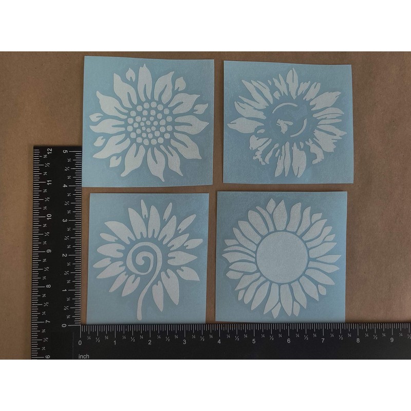 Sunflower Decal 4 Pack: Assorted Sunflowers (White, Small ~3.5")