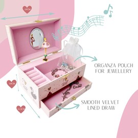 LIV&LOVE Music Jewellery Box with Necklace Pendant and Charm Bracelet Set|Jewllery Musical Box| Music Box for Girls|Dancing Ballerina Box| Music Box Ballerina (Pink Ballet Box + Ballerina Doll)