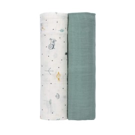 LÄSSIG Panno per ruttini per neonati in mussola set di 2 pezzi in cotone 120 x 120 cm/ Heavenly soft Swaddle XL Garden Explorer Tractor