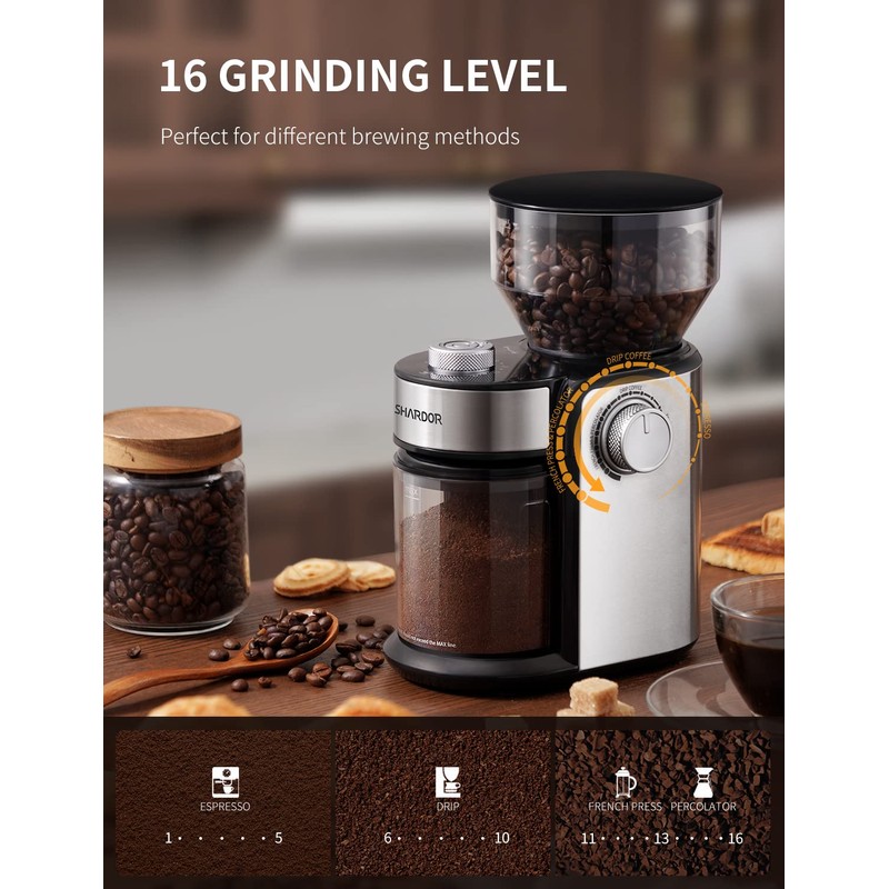 SHARDOR Burr Coffee Bean Grinder Electric, Adjustable Burr Mill with