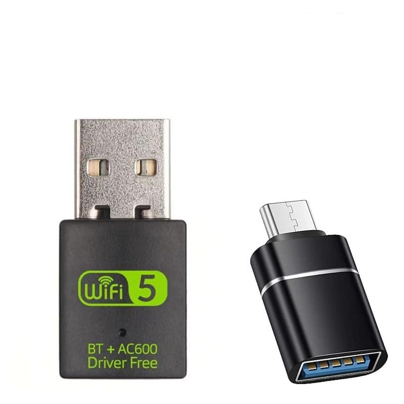 USB WiFi Adapter，600Mbps WiFi Bluetooth Adapter(Includes a USB-A to Type