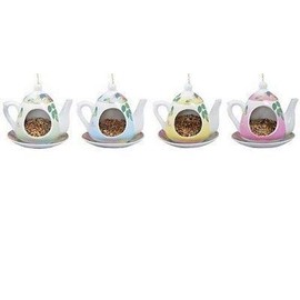 Chintz Ceramic Teapot Wild Bird Feeder with Hanging Chain. Gift Boxed[Blue]