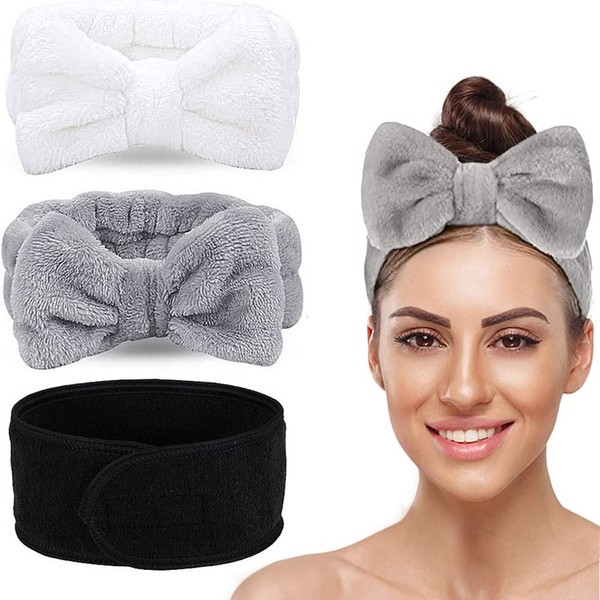 3Pack Face Wash Headband Bowknot Hair Bands Women Facial Makeup Headband Head Wraps For Shower Washing Face and Sport