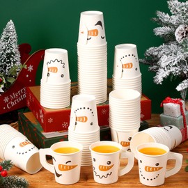 Maxcheck 120 Pcs Christmas Disposable Coffee Cups with Handles 7 oz Christmas Hot Chocolate Paper Cups Snowman Xmas Beverage Tea Cups for Winter Holiday Party Supplies(Snowman)