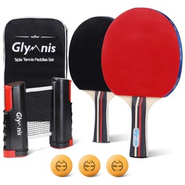 Glymnis Ping Pong Paddle Set with Retractable Net Table Tennis Rackets Set Attach to Any Table Surface Indoor or Outdoor Play