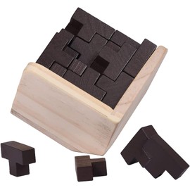 3D Wooden Brain Teaser Puzzle Cube Wooden Puzzles T-Shaped Jigsaw Logic Puzzle Game Puzzles Educational Toy for Kids and Adults (Brown)