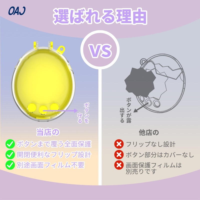 Tamagotchi Paradise 専用ケース カラーバック＆クリアフロント PC 保護ケース チェーン & ストラップ付き ボタン保護