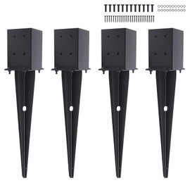 4 Pcs 4"x4" Fence Post Anchor Ground Spike,(Internal 3.6"x3.6"),Metal Post Stake Ground 22" with Black Powder-Coated,Fence Stakes Post Base for Deck,Fence,Porch,Railing,Mailbox