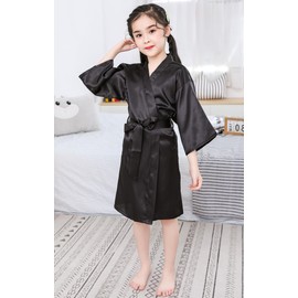 QXQTER Girls Silky Satin Robe Kids Kimono Robes for Wedding Bridal Birthday Spa Party Gifts Getting Ready Bathrobe