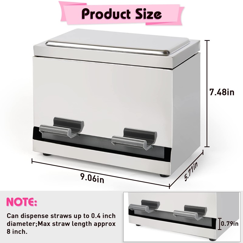 Creproly Stainless Steel Straw Dispenser Holder with Metal Lid Reusable
