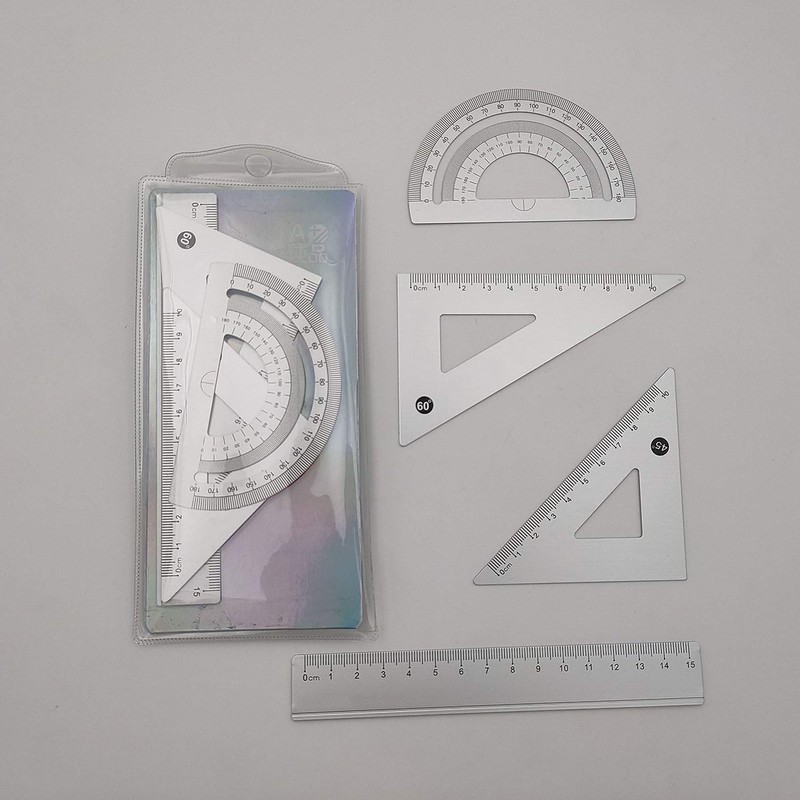 Accod Aluminum Alloy Ruler Set Stainless Steel Scale Ruler Math
