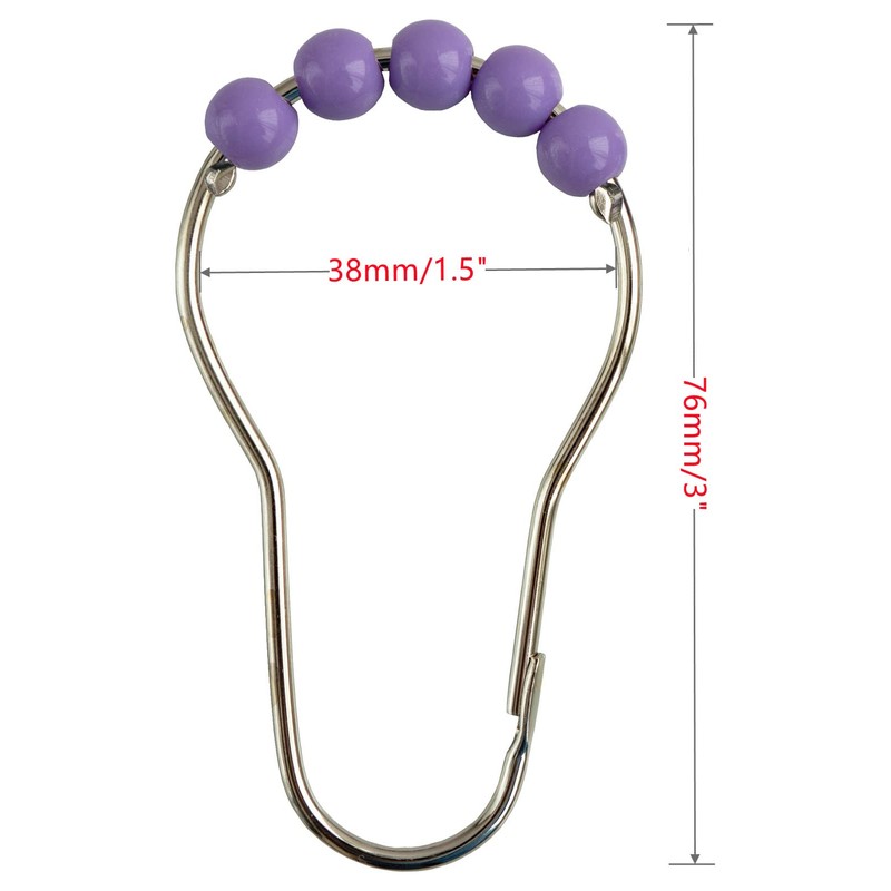 Shower Curtain Rings Hooks Decorative Acrylic Roller Balls Stainless Steel