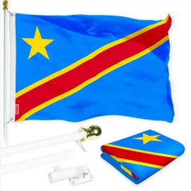 UD_G128 Combo Pack: 6 Ft Tangle Free Spinning Flagpole (White) & Democratic Republic of the Congo Flag 3x5 Ft Printed 150D Polye