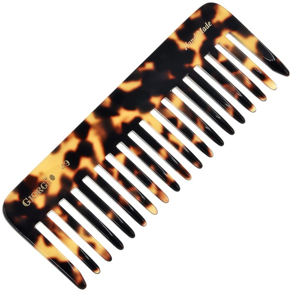 Giorgio G49T Large 5.75 Inch Hair Detangling Comb, Wide Teeth for Thick Curly Wavy Hair. Long Hair Detangler Comb For Wet and Dry. Handmade of Quality Cellulose, Saw-Cut, Hand Polished (2 Pack, G49 Tokyo)