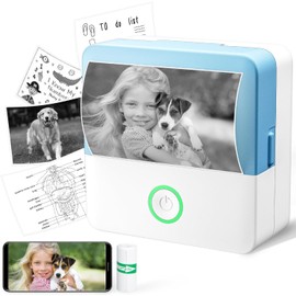 ADBAOBO Print Pods Mini Printer, Portable Sticker Printer Machine, Thermal Inkless Bluetooth Pocket Sticker Maker with 1 Roll Paper for Photo, Study Notes, Receipt, Journals, DIY, Blue