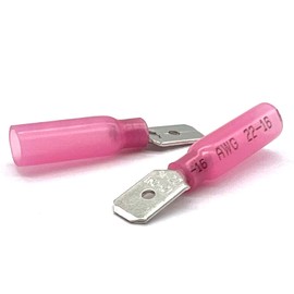(1000 Pieces) Red Heat Shrink Marine Grade Male Spade Connectors, American Wire Gauge 22-18