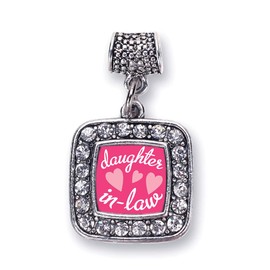 Inspired Silver - I Love My Daughter In Law - Silver Memory Charm for Women - Square Charm Jewelry Gift with Cubic Zirconia - Women's Charm for Bracelets