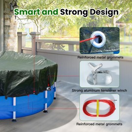 21 ft Round Heavy Duty Winter Pool Cover for 18 ft Above Ground Pools - 5-Year Warranty, UV Resistant & Anti-Tear, Black/Olive Green, Winch & Cable Included by COVALL