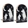 Black White Wolf Book Ends Decorative Wood Bookends for Shelves