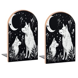 Black White Wolf Book Ends Decorative Wood Bookends for Shelves Kids Room Desk Home Office Book Stoppers for Magazines,Books, DVDs, 1 Pair/2 Pieces(5x3.1 in)
