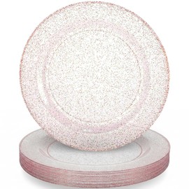Lillian Collection Glitter Rose Gold Premium Round Dinner Plates - 9" (Pack of 10) - Perfect for Weddings, Parties & Events