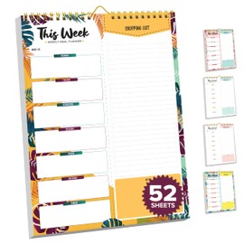 Decorably Meal Planner Pad with Shopping List Minimalist - Weekly Meal Planner Magnetic Meal Planner, 52 Easy Tear-Off Sheets Menu Planner for Fridge, 7x10" Spring-Bound Weekly Food Planner for Fridge
