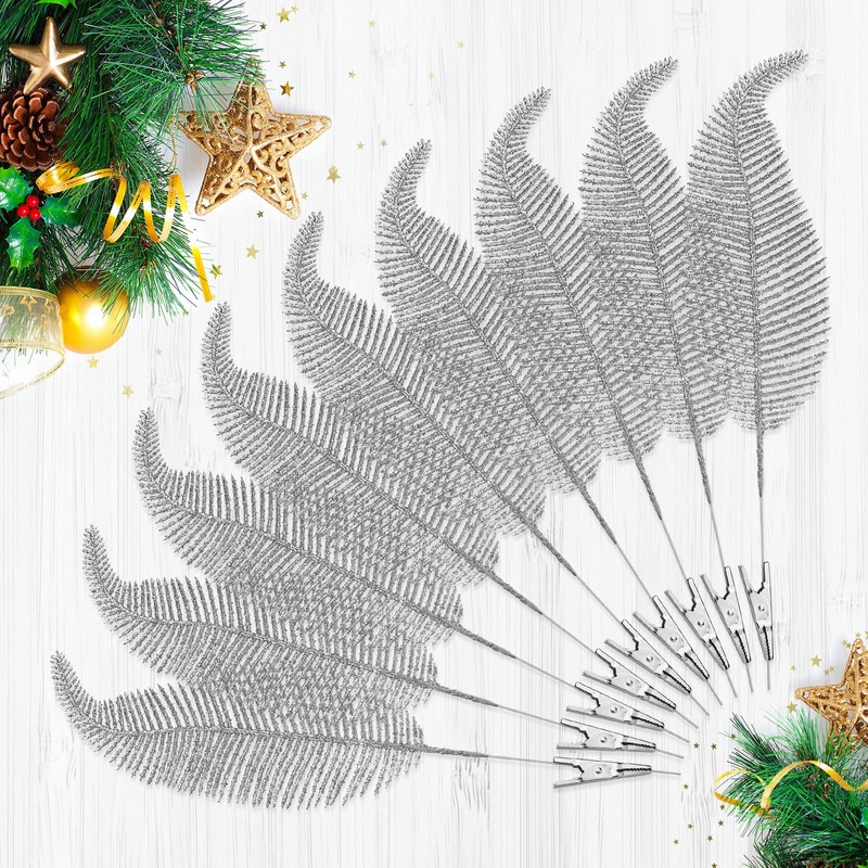 ELECLAND 8 Pcs Wedding Decorations Glitter Feather Ornament Christmas Artificial
